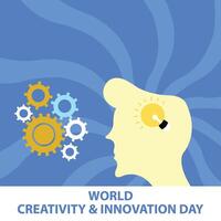 illustrazione vettore grafico di silhouette di un' di persona testa contiene raggiante luci, mostrando ingranaggi, Perfetto per internazionale giorno, mondo creatività e innovazione giorno, celebrare, saluto carta, eccetera.