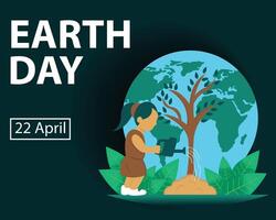 illustrazione vettore grafico di un' ragazza irrigazione un' albero, mostrando il pianeta terra, Perfetto per internazionale giorno, terra giorno, celebrare, saluto carta, eccetera.
