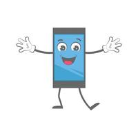 cartone animato smartphone telefono cellulare mascotte azione posa con le mani gambe stivali immagine personaggio tablet vettore