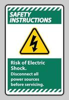istruzioni di sicurezza rischio di scosse elettriche segno simbolo isolato su sfondo bianco vettore