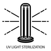 icona del glifo con disinfezione a luce UV. sterilizzazione a luce ultravioletta dell'aria e delle superfici. irradiazione germicida ultravioletta. pulizia della superficie, procedura di decontaminazione medica. vettore