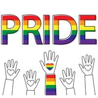 mano color arcobaleno con un cuore. gay Pride. concetto di lgbt. mese dell'orgoglio delle persone omosessuali. illustrazione colorata stile realistico. adesivo, toppa, stampa t-shirt, design del logo. vettore