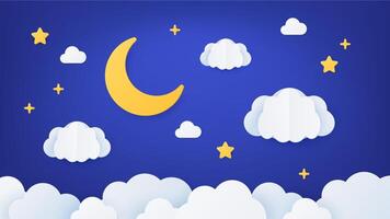 carta arte notte cielo. origami sognare paesaggio scena con Luna, stelle e nuvole. carta tagliare cartone animato decorazione per bambino dormire, vettore concetto