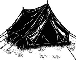 ai generato silhouette campeggio tenda nero colore solo vettore