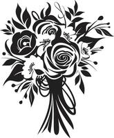elegante petalo emanazione nero vettore design bridal fiorire aura monotono mazzo emblema