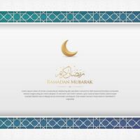 islamico bianca e blu ornamentale saluto carta con Arabo stile modello vettore