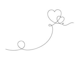 Due cuori continuo uno linea arte disegno, san valentino giorno concetto, cuore amore coppia schema artistico isolato vettore illustrazione.