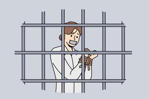 donna ostaggio con mani legato in piedi dentro prigione cellula e sofferenza dovuto per restrizione la libertà vettore