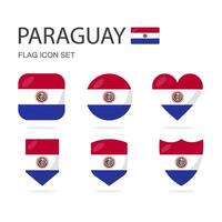 paraguay 3d bandiera icone di 6 forme tutti isolato su bianca sfondo. vettore