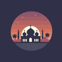 silhouette paesaggio di moschea con brillante cielo per Ramadan design grafico nel musulmano cultura e Islam religione. vettore illustrazione di sfondo moschea nel il notte per islamico sfondo design
