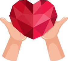 mani umane che tengono il cuore a forma di diamante vettore