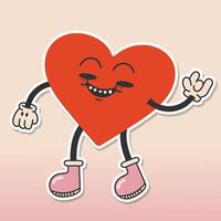 Groovy bello cuore adesivo.retrò,vintage luminosa Groovy Stampa. comico contento cuore personaggio nel di moda 60s 70s cartone animato style.card contento san valentino giorno.a2k. vettore illustrazione.