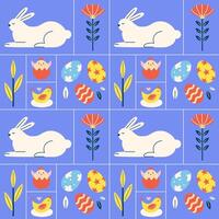 Pasqua geometrico modello con uova, fiori e coniglio vettore