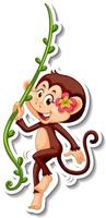 scimmia con liana personaggio dei cartoni animati adesivo vettore
