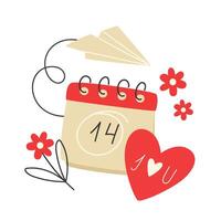 carta con un' calendario e un' cuore per San Valentino giorno vettore