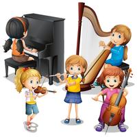 Molti bambini che suonano musica classica vettore