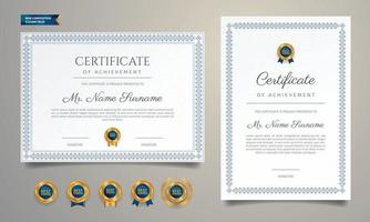 certificato blu di modello di bordo di successo con badge di lusso vettore