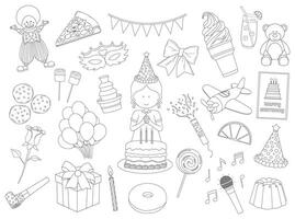 mano disegnato bambini disegno impostato di carino ragazza celebrazione contento compleanno festa isolato vettore icona nel scarabocchio stile