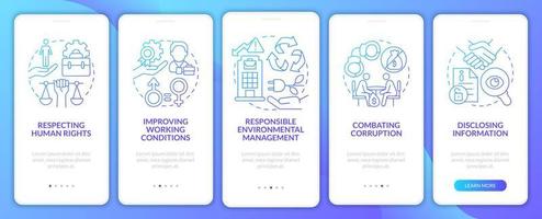 csr emette la schermata della pagina dell'app mobile onboarding sfumatura blu vettore