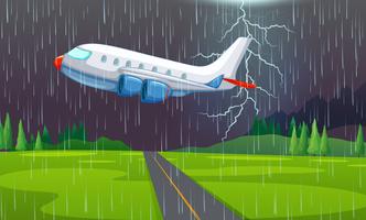 Un aeroplano che vola nel temporale