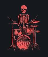 roccia e rotolo scheletro batterista grunge maglietta vettore