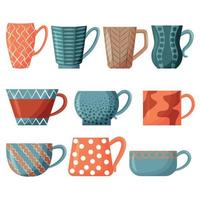set vettoriale di tazze da tè. tazze colorate per bere il tè del mattino. elementi di design isolati su uno sfondo bianco.