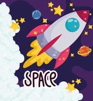 cartone animato spaziale che lancia il viaggio di esplorazione dei pianeti dell'astronave vettore