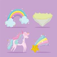 principessa racconto unicorno arcobaleno stella decorazione icone cartone animato vettore