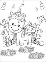 gratuito vettore carino colorazione libro con unicorno- unicorno colorazione libro