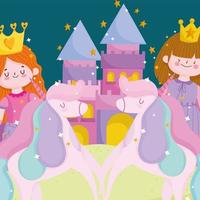principesse racconto cartone animato unicorno castello magia immaginazione vettore
