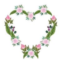 bouquet di fiori cornice floreale a forma di cuore, disegno dipinto vettore