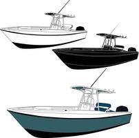 barca vettore, pesca barca vettore, motoscafo vettore linea arte illustrazione.