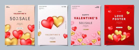 impostato di moderno design modelli per san valentino giorno, amore carta, striscione, manifesto, coperchio, invito. di moda minimalista estetico con gradienti e tipografia, y2k sfondi. vettore illustrazione.