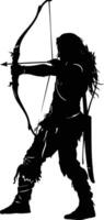 ai generato silhouette elfo o elfi mitico gara a partire dal gioco arciere Tenere un' arco nero colore solo vettore