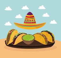 tacos messicani e cappello vettore