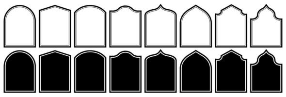 impostato di cornici. islamico silhouette di porte e finestre. vettore illustrazione nel stile di Arabo arco design.