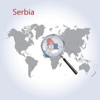 ingrandita carta geografica Serbia con il bandiera di Serbia allargamento di mappe, vettore arte