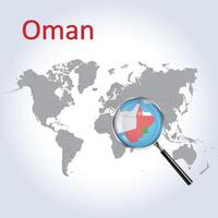 ingrandita carta geografica Oman con il bandiera di Oman allargamento di mappe, vettore arte