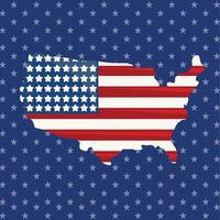 americano bandiera nel americano carta geografica blu sfondo con bianca stelle vettore arte