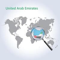 ingrandita carta geografica di unito arabo Emirates con il bandiera e allargamento di mappe, vettore arte