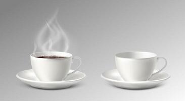 3d realistico vettore icona illustrazione. bianca porcellana tazza con sauser con caffè e vuoto.