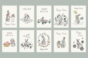 Pasqua cartoline collezione vettore illustrazioni impostare.
