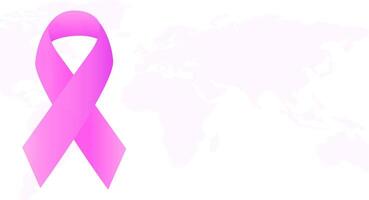 mondo Da donna cancro giorno. realistico rosa nastro su mondo carta geografica sfondo. combattente Seno e femmina cancro. modello per design. vettore illustrazione