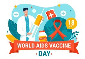 mondo AIDS vaccino giorno vettore illustrazione su 18 Maggio con iniezione per prevenzione e consapevolezza Salute cura nel piatto cartone animato sfondo design