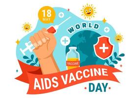 mondo AIDS vaccino giorno vettore illustrazione su 18 Maggio con iniezione per prevenzione e consapevolezza Salute cura nel piatto cartone animato sfondo design