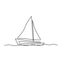 continuo una linea disegno di un' barca a vela su mare onde e schema linea vettore arte di un' mare barca isolato illustrazione