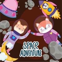 space cat volpe e koala astronave ufo razzo avventura esplora cartoni animati animali vettore