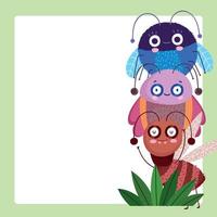 divertenti insetti creature animali cartone animato modello banner design vettore