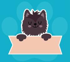 simpatico gatto animale felino con striscione, cartone animato su sfondo blu vettore