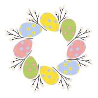 cerchio telaio di fantasia Pasqua uova e fioritura ramoscelli. copyspace. Pasqua saluti design concetto vettore